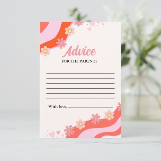 Retro Groovy Daisy baby shower ADVICE Ouders Kaart (Staand voorkant)