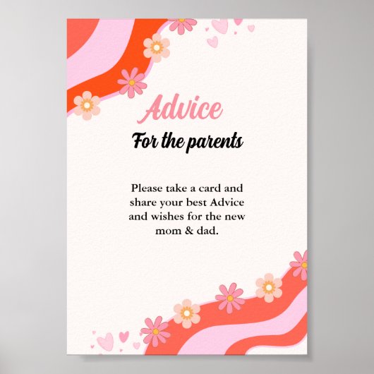 Retro Groovy Daisy baby shower ADVICE Ouders Sign Poster (Voorkant)