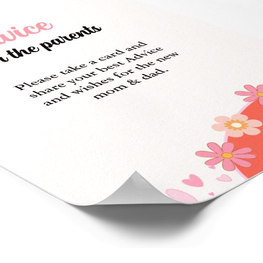 Retro Groovy Daisy baby shower ADVICE Ouders Sign Poster (Hoek)