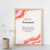 Retro Groovy Daisy baby shower ADVICE Ouders Sign Poster