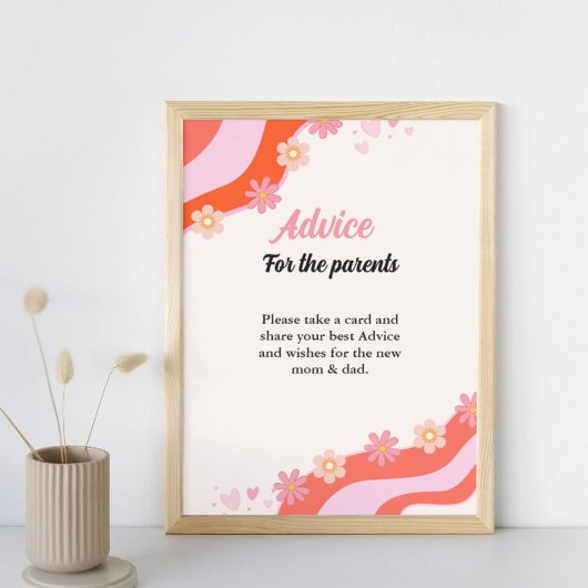 Retro Groovy Daisy baby shower ADVICE Ouders Sign Poster