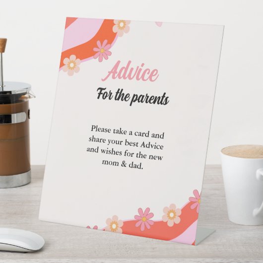 Retro Groovy Daisy baby shower ADVICE Ouders Sign Reclamebord Met Voetstuk (Insitu)