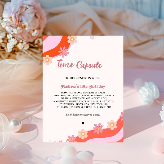 Retro Groovy Daisy baby shower tijd Capsule Poster Reclamebord Met Voetstuk