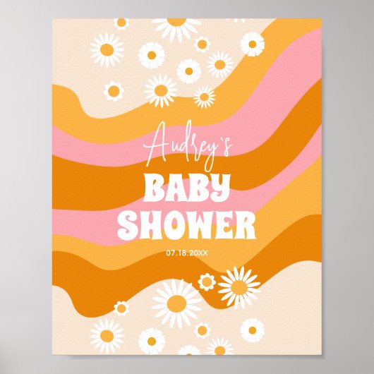 Retro Groovy Daisy Baby shower Welkom Poster (Voorkant)