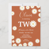 Retro Groovy Daisy Bloemen 2e Verjaardagsfeest Kaart (Voorkant)