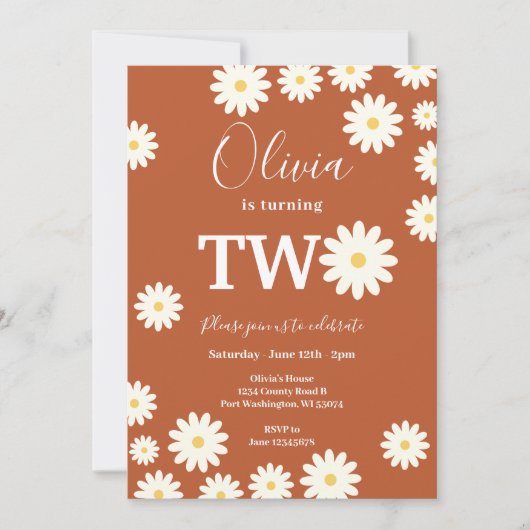 Retro Groovy Daisy Bloemen 2e Verjaardagsfeest Kaart (Voorkant)