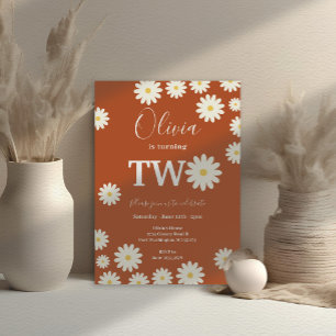 Retro Groovy Daisy Bloemen 2e Verjaardagsfeest Kaart