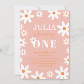 Retro Groovy Daisy Boho Meisje 1e Verjaardagsfeest Kaart (Voorkant)