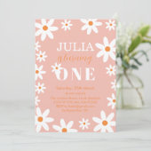 Retro Groovy Daisy Boho Meisje 1e Verjaardagsfeest Kaart (Staand voorkant)