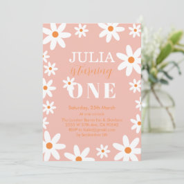 Retro Groovy Daisy Boho Meisje 1e Verjaardagsfeest Kaart