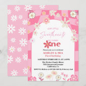 Retro Groovy Daisy Boho Twin 1e verjaardag Kaart (Voorkant / Achterkant)