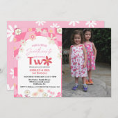 Retro Groovy Daisy Boho Twin 2e verjaardag Kaart (Voorkant / Achterkant)