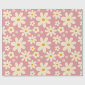 Retro groovy daisy boho woestijn roze cadeaupapier (Vlak)