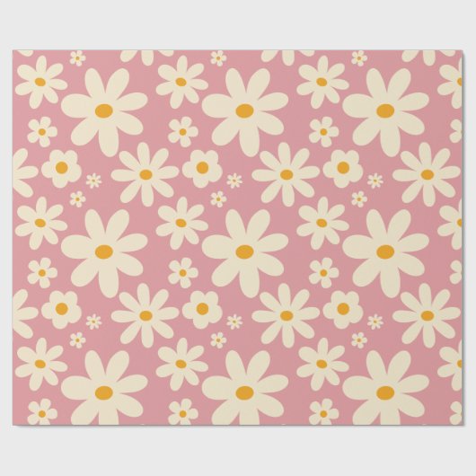 Retro groovy daisy boho woestijn roze cadeaupapier (Vlak)