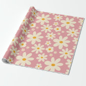 Retro groovy daisy boho woestijn roze cadeaupapier (Uitgerold)