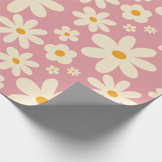 Retro groovy daisy boho woestijn roze cadeaupapier (Hoek)