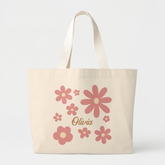 Retro groovy daisy boho woestijn roze gepersonalis grote tote bag (Voorkant)