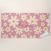 Retro groovy daisy boho woestijn roze gepersonalis strandlaken (Voorkant)