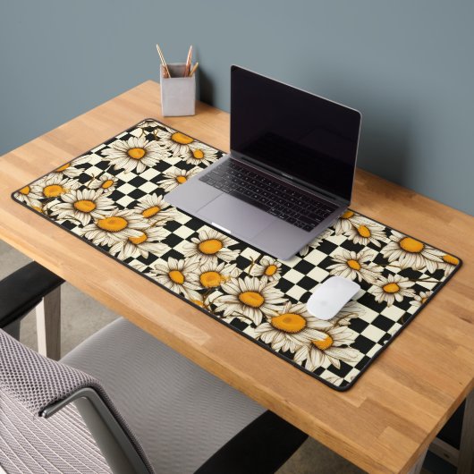 Retro Groovy Daisy Checkerboard gepersonaliseerde Bureaumat (Kantoor 2)