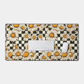 Retro Groovy Daisy Checkerboard gepersonaliseerde Bureaumat (Keyboard & Muis)