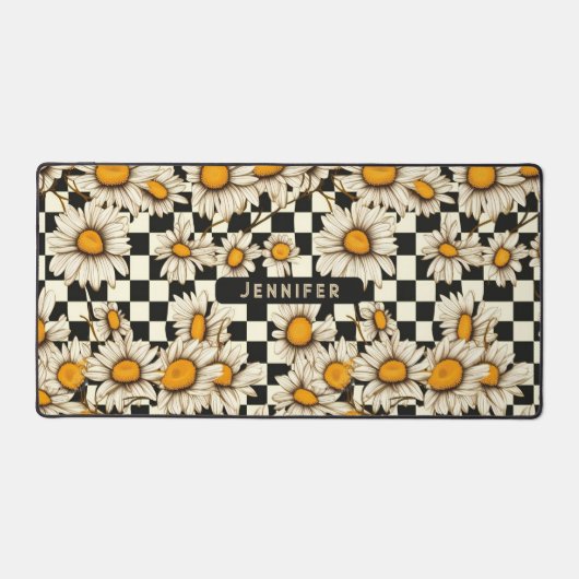 Retro Groovy Daisy Checkerboard gepersonaliseerde  Bureaumat (Voorkant)