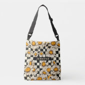 Retro Groovy Daisy Checkerboard gepersonaliseerde  Crossbody Tas (Voorkant)