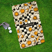 Retro Groovy Daisy Checkerboard gepersonaliseerde  Golfhanddoek