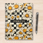 Retro Groovy Daisy Checkerboard gepersonaliseerde Notitieboek