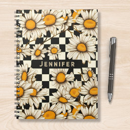 Retro Groovy Daisy Checkerboard gepersonaliseerde  Notitieboek