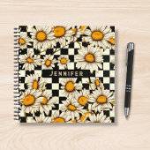 Retro Groovy Daisy Checkerboard gepersonaliseerde  Notitieboek