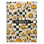 Retro Groovy Daisy Checkerboard gepersonaliseerde Notitieboek (Voorkant)