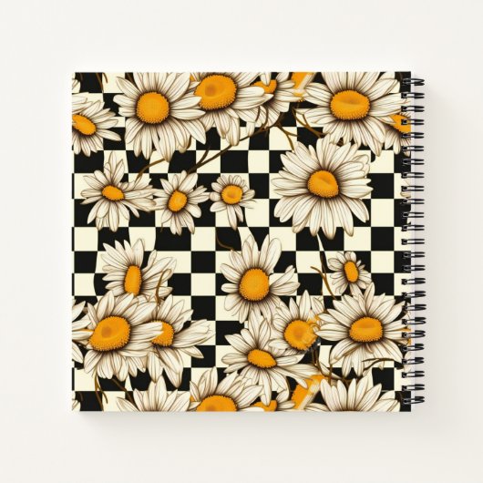 Retro Groovy Daisy Checkerboard gepersonaliseerde  Notitieboek (Achterkant)