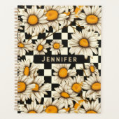 Retro Groovy Daisy Checkerboard gepersonaliseerde Planner (Voorkant)