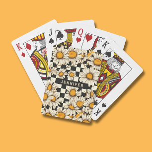 Retro Groovy Daisy Checkerboard gepersonaliseerde  Pokerkaarten
