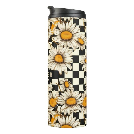 Retro Groovy Daisy Checkerboard gepersonaliseerde  Thermosbeker (Geroteerd rechts)