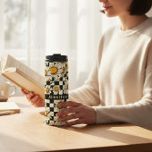 Retro Groovy Daisy Checkerboard gepersonaliseerde Thermosbeker
