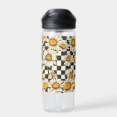 Retro Groovy Daisy Checkerboard gepersonaliseerde  Waterfles (Achterkant)
