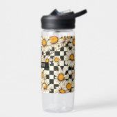 Retro Groovy Daisy Checkerboard gepersonaliseerde  Waterfles (Links)
