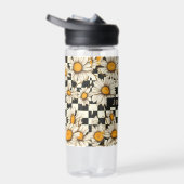Retro Groovy Daisy Checkerboard gepersonaliseerde  Waterfles (Rechts)