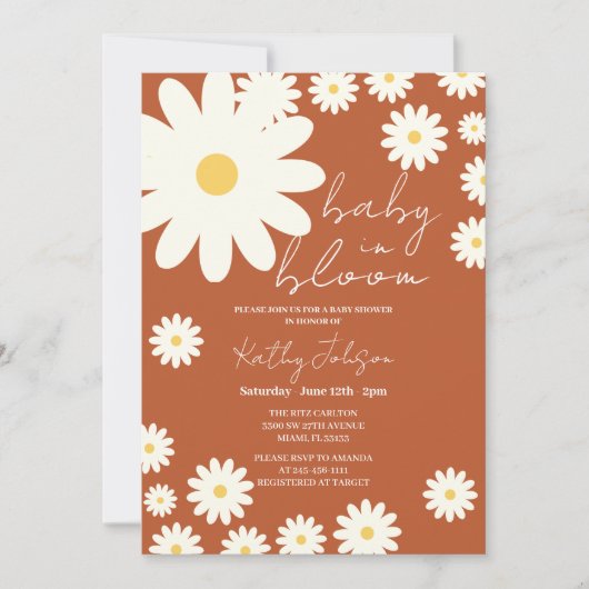 Retro Groovy Daisy Floral Baby in Bloom Shower Kaart (Voorkant)