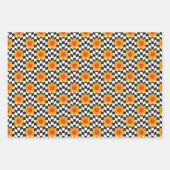 Retro Groovy Daisy Flower Aesthetic Checkered Inpakpapier Vel (Voorkant 3)