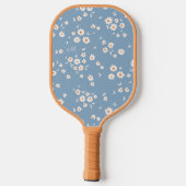 Retro Groovy Daisy Pattern Dusty Blue Floral 70's Pickleball Paddle (Achterkant)