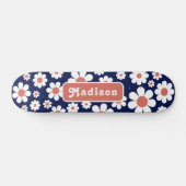Retro Groovy Daisy Pattern Name Blue Persoonlijk Skateboard (Horizontaal)