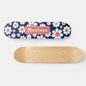 Retro Groovy Daisy Pattern Name Blue Persoonlijk Skateboard (Horizontaal)