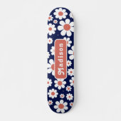 Retro Groovy Daisy Pattern Name Blue Persoonlijk Skateboard (Voorkant)