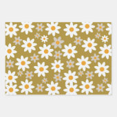 Retro Groovy Daisy Pattern Sinaasappel Roze Groen Inpakpapier Vel (Voorkant 2)