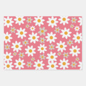 Retro Groovy Daisy Pattern Sinaasappel Roze Groen Inpakpapier Vel (Voorkant)