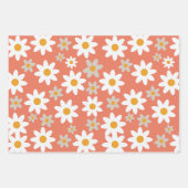 Retro Groovy Daisy Pattern Sinaasappel Roze Groen Inpakpapier Vel (Voorkant 3)