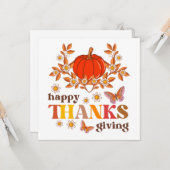 Retro Groovy Daisy Pumpkin Hippie Thanksgiving Kaart (Voorkant / Achterkant in situ)