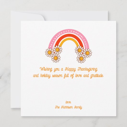 Retro Groovy Daisy Pumpkin Hippie Thanksgiving Kaart (Achterkant)